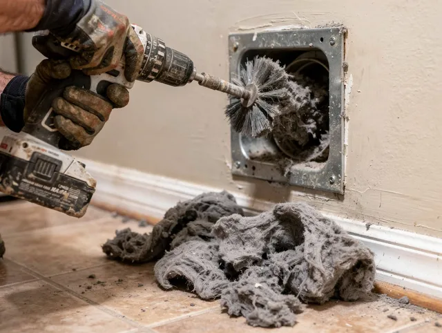 Certified Lake Arrowhead Dryer Vent Cleaning technician performing dryer vent cleaning in Lake Arrowhead